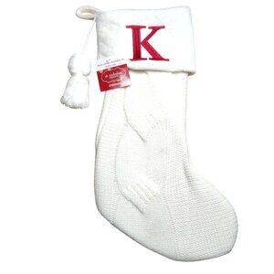 St. Nicholas Square 21 inch White Knitted Initial K Monogram Christmas Stocking